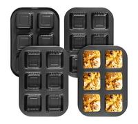 Sesaver 4Pcs 6 Cavity Square Muffin Tin Tray, Mini Square Cupcake Baking Pan, Non Stick Corrugated Brownie Baking Tin for Muffin Cake Brownie