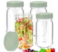 Sesaver 4Pcs Salad Storage Container,800 ml Overnight Oats Lids Glass Salad Jar Wide Mouth Mason Jars for Sugar, Yogurt, Chia Pudding, Breakfast(green)