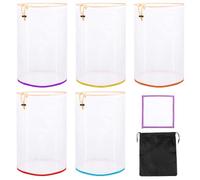 Sesaver 5 Pcs Gallon Nylon Filter Bags, 5 Color Reusable Nylon Mesh Strainer Bag with Drawstring Design, 25/73/120/160/220 Micron for Coffee Juice Soy Milk
