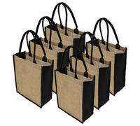 Sesaver 6/12 Pcs Large Jute Burlap Tote Bags, Burlap Tote Bag Set with Comfortable Handle Reusable Lined Market Grocery Shopping Bag 38 × 30 × 15cm Good Load Bearing Capacity for Outdoor(6)