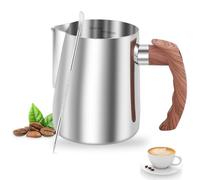 Sesaver 600 ML Stainless Steel Milk Frothing Pitcher, Milk Frother Jug Milk Pitcher Cup with Latte Decorating Art Pen and Plastic Wood Grain Handle for Making Latte Coffee Art Cappuccino(1Silver600ML)