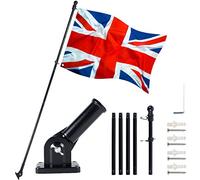 Sesaver 6FT Sectional Flag Pole Kit, Extra Thick Rustproof Aluminium Flagpole with 2 Tangle-Free Rings & Heavy Duty Mounting Bracket, Wall Mounted Flag Pole Set for House Front, Outdoor (Black)