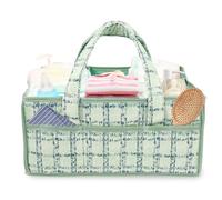 Sesaver Baby Nappy Caddy Nursery Storage Bin with Compartments and Handle Portable Baby Diaper Caddy Organizer, Newborn Nappy Wipes Basket Easy to Clean Newborn Essentials for Boy or Girl(Green)