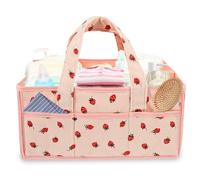 Sesaver Baby Nappy Caddy Nursery Storage Bin with Compartments and Handle Portable Baby Diaper Caddy Organizer, Newborn Nappy Wipes Basket Easy to Clean Newborn Essentials for Boy or Girl(Pink)