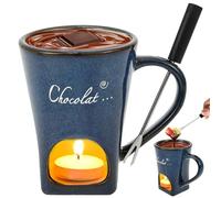 Sesaver Ceramic Chocolate Fondue Mug, Chocolate Melting Cup with Fork Cheese Warmer Cup with Candle Cave and Fork Hole, Light Candle Fondue Melter Set for Melting Hot Cheese Butter Candy Snack Caramel