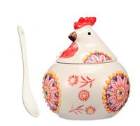 Sesaver Ceramic Salt Cellar, 400ml Chicken Shape Spice Jar with Lid and Spoon Sugar ounter Coffee Sugar Spices and Candies Salt Containers(Red)