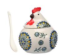 Sesaver Ceramic Salt Cellar, 400ml Chicken Shape Spice Jar with Lid and Spoon Sugar ounter Coffee Sugar Spices and Candies Salt Containers(Green)