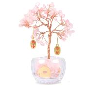Sesaver Crystal Tree of Life, Handmade Gemstone Money Trees with 2 Pendant, Crystal Tree Life Bonsai Ornament for Home Office Room Good Luck Gifts for Women Men Birthday Christmas(Pink)