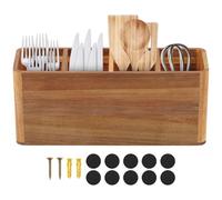 Sesaver Kitchen Utensils Holder Wood Utensil Holder with 4 Compartment Kitchen Counter Utensil Organizer Wooden Storage Container Acacia Wood Cutlery Caddy for Knives Peeler Bottle Opener