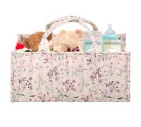 Sesaver Nappy Caddy Stylish Nursery Storage Basket Floral Baby Diaper Caddy Organizer with Compartments Portable Newborn Nappy Wipes Basket Easy to Clean Baby Essentials for Boy or Girl(colour,1)