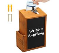 Sesaver Wooden Donation Box with Erasable Chalkboard, Lockable Suggestion Box with 2 Keys & Side Pocket, Secure Comments Box for Wedding, Church, School, Charity, Office & Community
