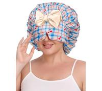 SeSe Code Bonnet with Eye Mask Attached Satin Bonnets with Tie for Sleeping Women Hair Caps Curly Hair Blue Cherry
