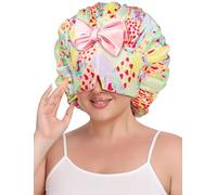 SeSe Code Bonnet with Eye Mask Attached Satin Bonnets with Tie for Sleeping Women Hair Caps Curly Hair Yellow Strawberry