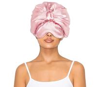 Sese Code Satin Bonnet With Eye Mask Adjustable Hair Bonnets For Sleeping Women Curly Hair Cap Pink