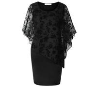 SeSe Code Women's Mesh Cape Overlay Bodycon Knee Length Pencil Dress for Wedding Guest, Black 2, 3XL