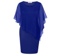 SeSe Code Women's Mesh Cape Overlay Bodycon Knee Length Pencil Dress for Wedding Guest, Blue, XL