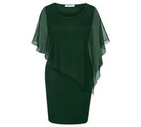 SeSe Code Women's Mesh Cape Overlay Bodycon Knee Length Pencil Dress for Wedding Guest, Green 2, M