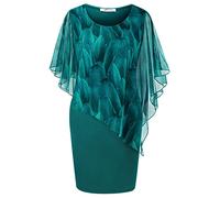 SeSe Code Women's Mesh Cape Overlay Bodycon Knee Length Pencil Dress for Wedding Guest, Green, L
