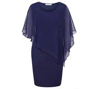 SeSe Code Women's Mesh Cape Overlay Bodycon Knee Length Pencil Dress for Wedding Guest, Navy Blue, L