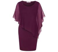 SeSe Code Women's Mesh Cape Overlay Bodycon Knee Length Pencil Dress for Wedding Guest, Pink Purple, XL