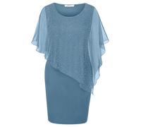 SeSe Code Women's Mesh Cape Overlay Bodycon Knee Length Pencil Dress for Wedding Guest, Star Blue, XL