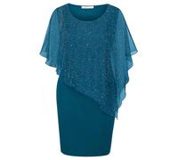 SeSe Code Women's Mesh Cape Overlay Bodycon Knee Length Pencil Dress for Wedding Guest, Star Navy Blue, XXL