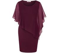 SeSe Code Women's Mesh Cape Overlay Bodycon Knee Length Pencil Dress for Wedding Guest, Wine Red, XL