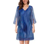 SeSe Code Womens Ruffle 3/4 Sleeve Stretchy Mesh Dress Wedding Guest Dresses, A Navy Blue, XL