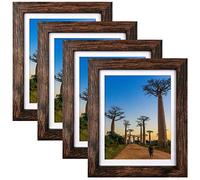 SESEAT 8x10 Picture Frames Rustic Brown with Mat Photo Frames 4 Packs for Tabletop or Wall