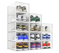 Seseno 12 Pack Shoe Storage Bins, Clear Plastic Stackable Shoe Organizer for Closet, Space Saving Foldable Shoe Rack, Shoe Box Sneaker Holder Container