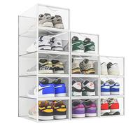 Seseno 12 Pack Shoe Storage Bins, Clear Plastic Stackable Shoe Organizer for Closet, Space Saving Foldable Shoe Rack, Shoe Box Sneaker Holder Container