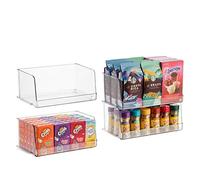 Seseno Set Of 4 Clear Pantry Organizer Bins Stackable Household Plastic Food Storage Basket with Wide Open Front for Kitchen, - 12" Wide