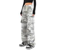SESERAGI Cargo Pants Women Baggy Streetwear Y2K Drawstring Trousers Wide Leg Pants, D-camo Grey, XXL