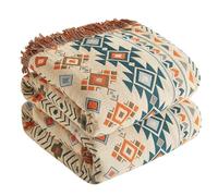 SESoftexly Boho Blanket 100% Cotton - Double-Sided Muslin Bedspread 150 x 200 cm, Cuddly Sofa Blanket & Bed Throw, Aesthetic Design, Ideal for Living Room & Bedroom, Beige/Brown