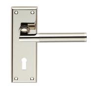 Sessanta Lever on Backplate Satin Chrome Finish Solid Zinc Architectural Handle Set for Modern Internal Doors (Lock - Standard, Boxed)