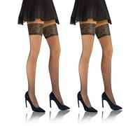 Sesto Senso 2 Pack Fishnet Hold Ups Stockings Sexy Thigh-High Lace Top 3/4 M/L Smoke Grey Graphite