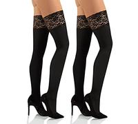 Sesto Senso 2 Pack Womens Hold Ups Stockings 40 Denier Microfiber Opaque Sexy Lace Top M-L Black