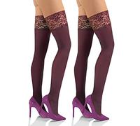 Sesto Senso 2 Pack Womens Hold Ups Stockings 40 Denier Microfiber Opaque Sexy Lace Top M-L Claret