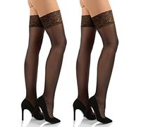 Sesto Senso 2 Pack Women's Hold Ups Stockings Sexy Lace Top 15 Denier XL-XXL Black