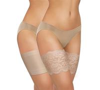 Sesto Senso 2 Pairs Lace and Smooth Thigh Bands Prevent Rubbing with 4 Silicone Strips Beige, XL