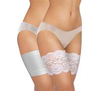 Sesto Senso 2 Pairs Lace and Smooth Thigh Bands Prevent Rubbing with 4 Silicone Strips White, L