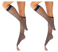 Sesto Senso 2 Pairs Women's Fishnet Kneesocks Fine Mesh Stockings Dark Blue