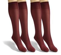 Sesto Senso 2 Pairs Women's Matte Microfibre Knee Highs Socks, 40 Den, Silky Coloured, Red Wine, One size