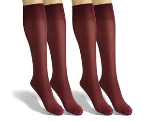 Sesto Senso 2 Pairs Women's Matte Microfibre Knee Highs Socks, 40 Den, Silky Coloured, Red Wine, One size