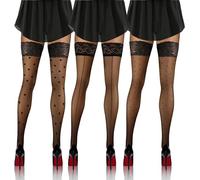 Sesto Senso 3 Pack Women's Patterned Hold-Up Stockings 20 DEN, Sexy Lingerie, Black-Mix, XL/XXL