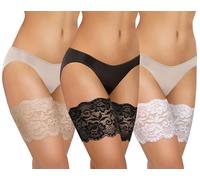sesto senso 3 Pairs Thigh Bands Lace Sexy Elastic Anti-friction Silicone Strips, Pack of 3 - Mix BBW - Lace, L