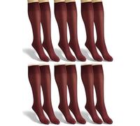 Sesto Senso 6 Pairs Women's Matte Microfibre Knee Highs, 40 Den, Silky Coloured Long Socks, Red Wine, One size