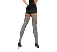 sesto senso Hold-Up Stockings Opaque 40 Denier with Lace Women's Reinforced with Silicone Strips, gray, 3XL-4XL Große Größen