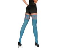 sesto senso Hold-Up Stockings Opaque 40 Denier with Lace Women's Reinforced with Silicone Strips, Petrol, Blue, M-L
