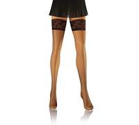 Sesto Senso Hold Ups Fishnet Stockings Sexy Thigh-High Lace Top 1/2 XS/S Coffee Beige Skin Brown